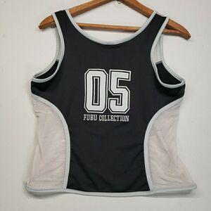Vintage Fubu Collection Tank Top Womens Large 90s Black White Mesh Panels